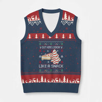 Debbies Xmas Tree Cake V-Neck Knit Sweater Vest Out Here Lookin Like A Snack - Wonder Print Shop