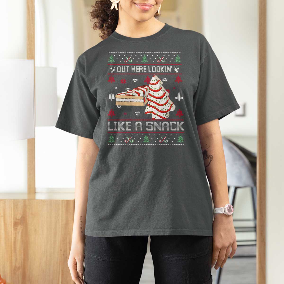 Debbies Christmas Tree Cake T Shirt For Women Out Here Lookin Like A Snack - Wonder Print Shop