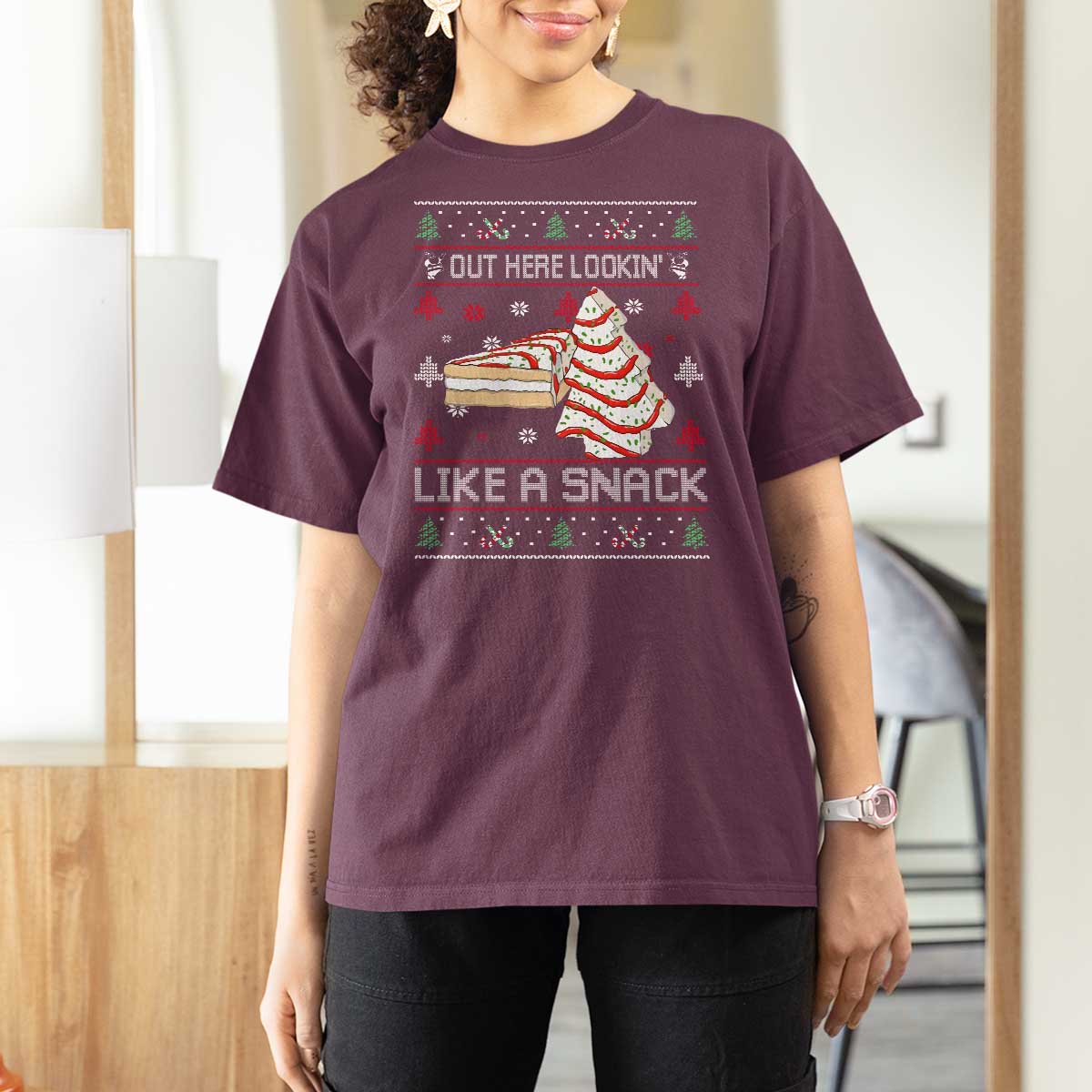 Debbies Christmas Tree Cake T Shirt For Women Out Here Lookin Like A Snack - Wonder Print Shop