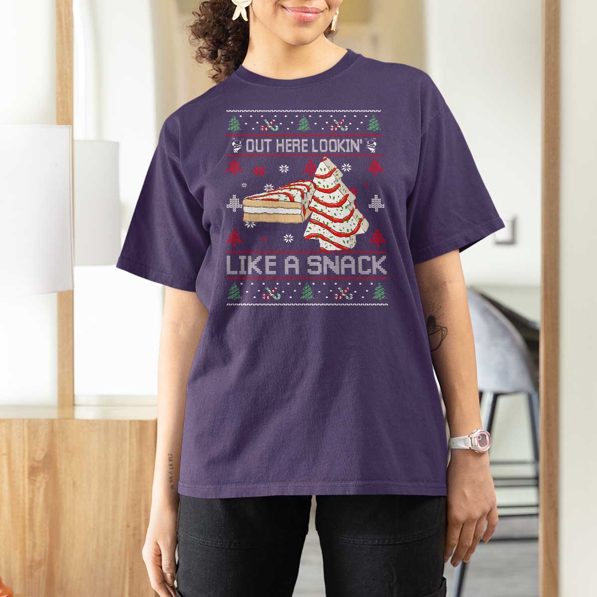 Debbies Christmas Tree Cake T Shirt For Women Out Here Lookin Like A Snack - Wonder Print Shop