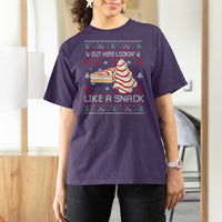 Debbies Christmas Tree Cake T Shirt For Women Out Here Lookin Like A Snack - Wonder Print Shop