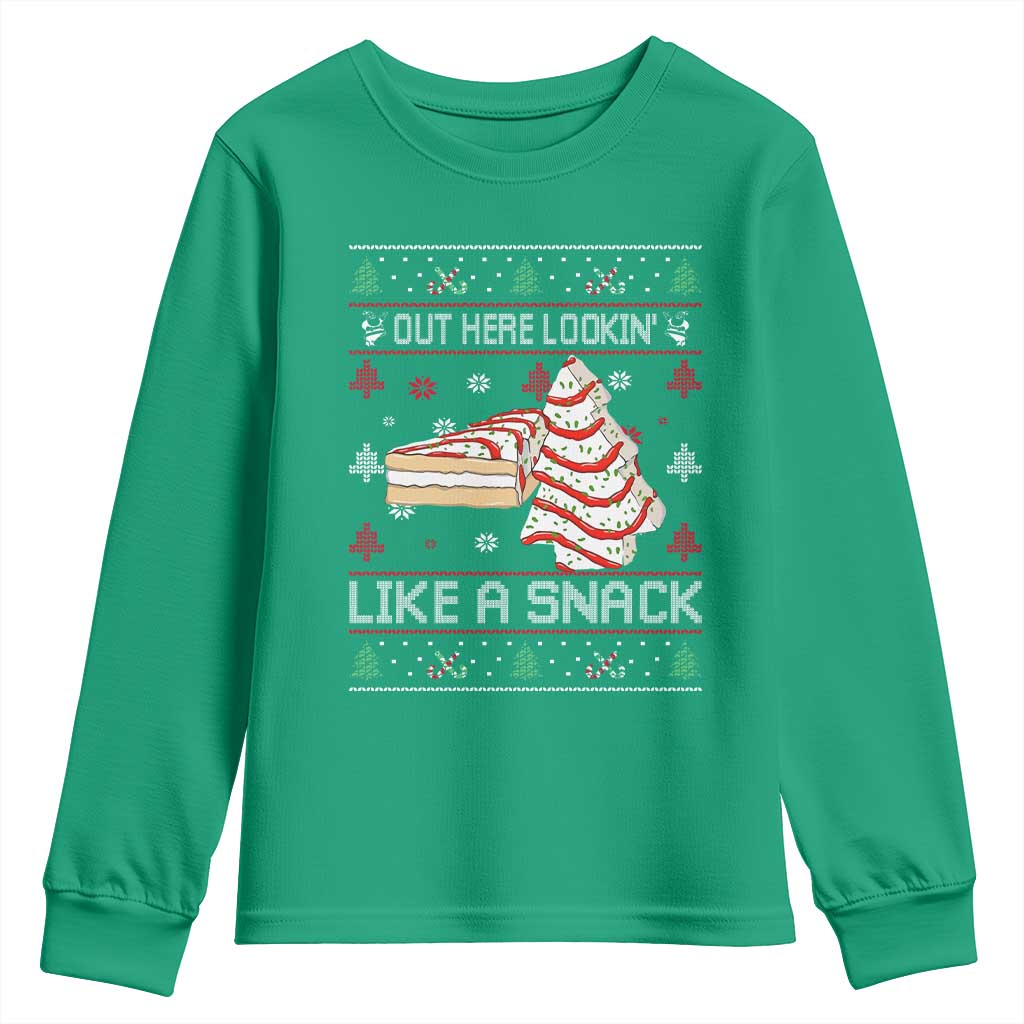 Debbies Christmas Tree Cake Youth Sweatshirt Out Here Lookin Like A Snack - Wonder Print Shop