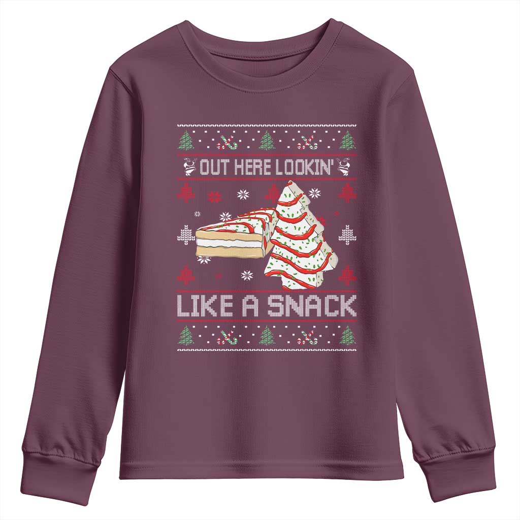 Debbies Christmas Tree Cake Youth Sweatshirt Out Here Lookin Like A Snack - Wonder Print Shop
