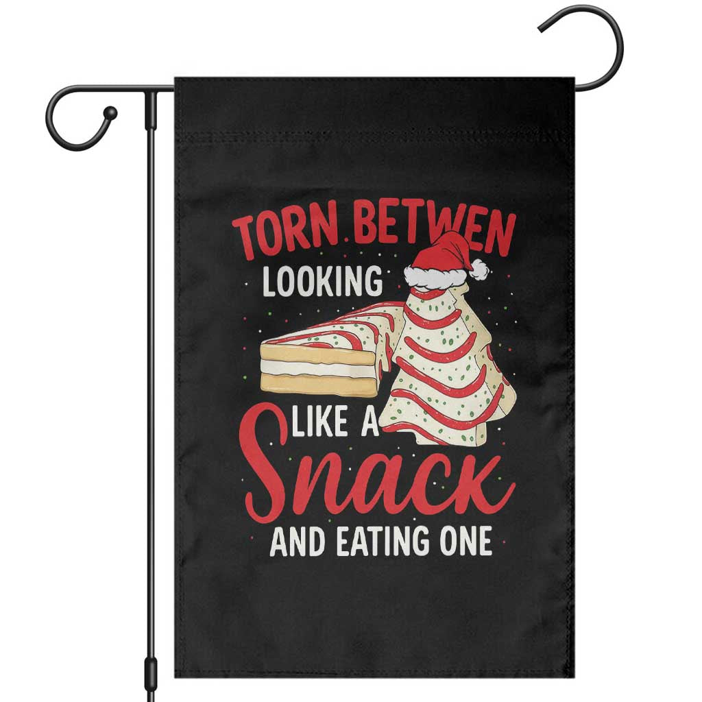 Torn Between Looking Like A Snack Or Eating One Christmas Garden Flag Debbies Tree Cake - Wonder Print Shop