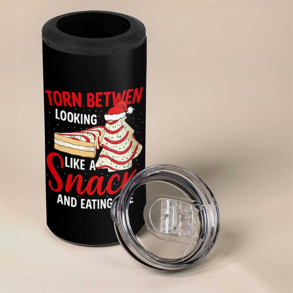 Torn Between Looking Like A Snack Or Eating One Christmas 4 in 1 Can Cooler Tumbler Debbies Tree Cake - Wonder Print Shop