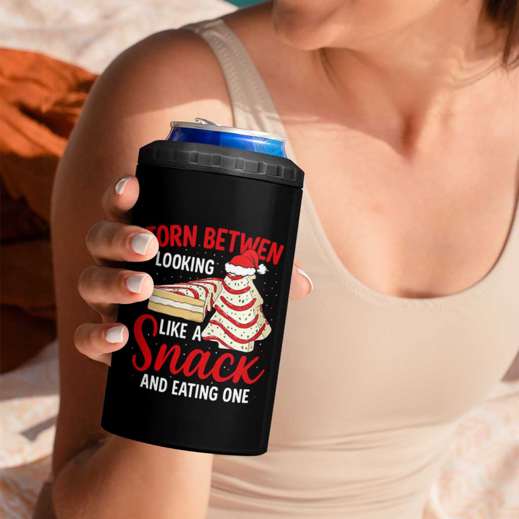 Torn Between Looking Like A Snack Or Eating One Christmas 4 in 1 Can Cooler Tumbler Debbies Tree Cake - Wonder Print Shop