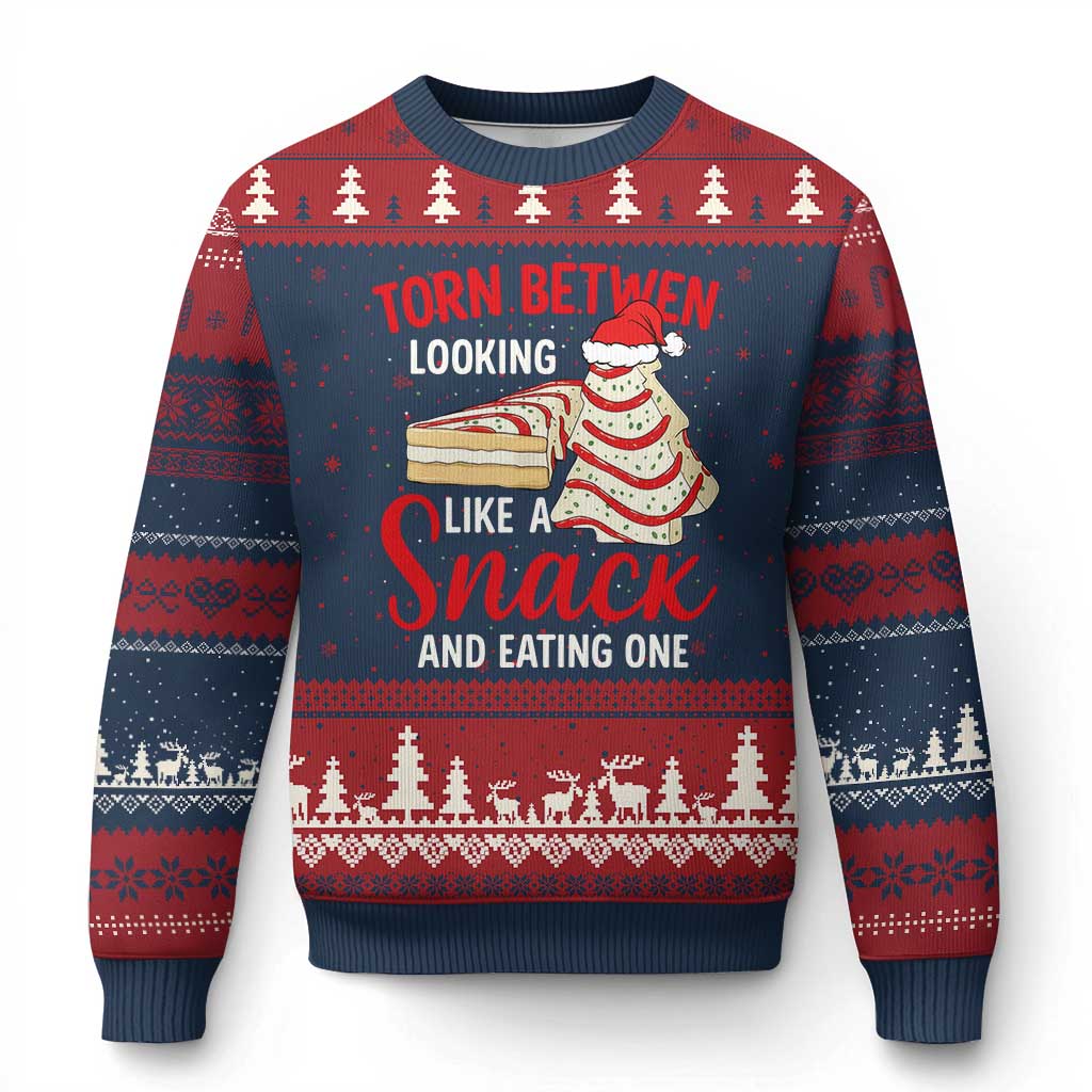 Torn Between Looking Like A Snack Or Eating One Xmas Ugly Christmas Sweater Debbies Tree Cake - Wonder Print Shop