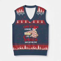 Torn Between Looking Like A Snack Or Eating One Xmas V-Neck Knit Sweater Vest Debbies Tree Cake - Wonder Print Shop