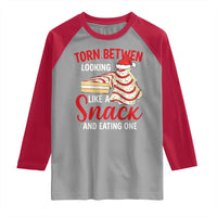 Torn Between Looking Like A Snack Or Eating One Christmas Raglan Shirt Debbies Tree Cake - Wonder Print Shop