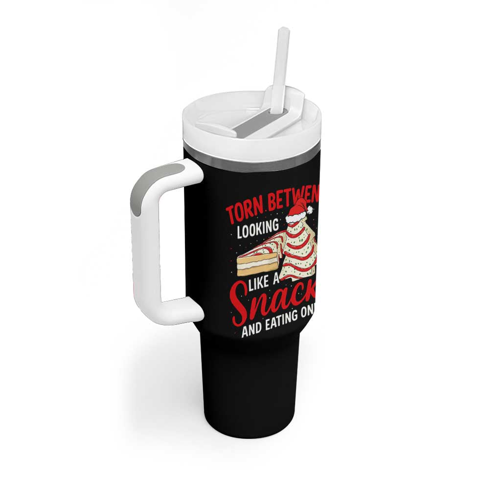 Torn Between Looking Like A Snack Or Eating One Christmas Tumbler With Handle Debbies Tree Cake - Wonder Print Shop