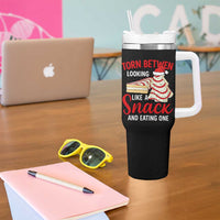 Torn Between Looking Like A Snack Or Eating One Christmas Tumbler With Handle Debbies Tree Cake - Wonder Print Shop