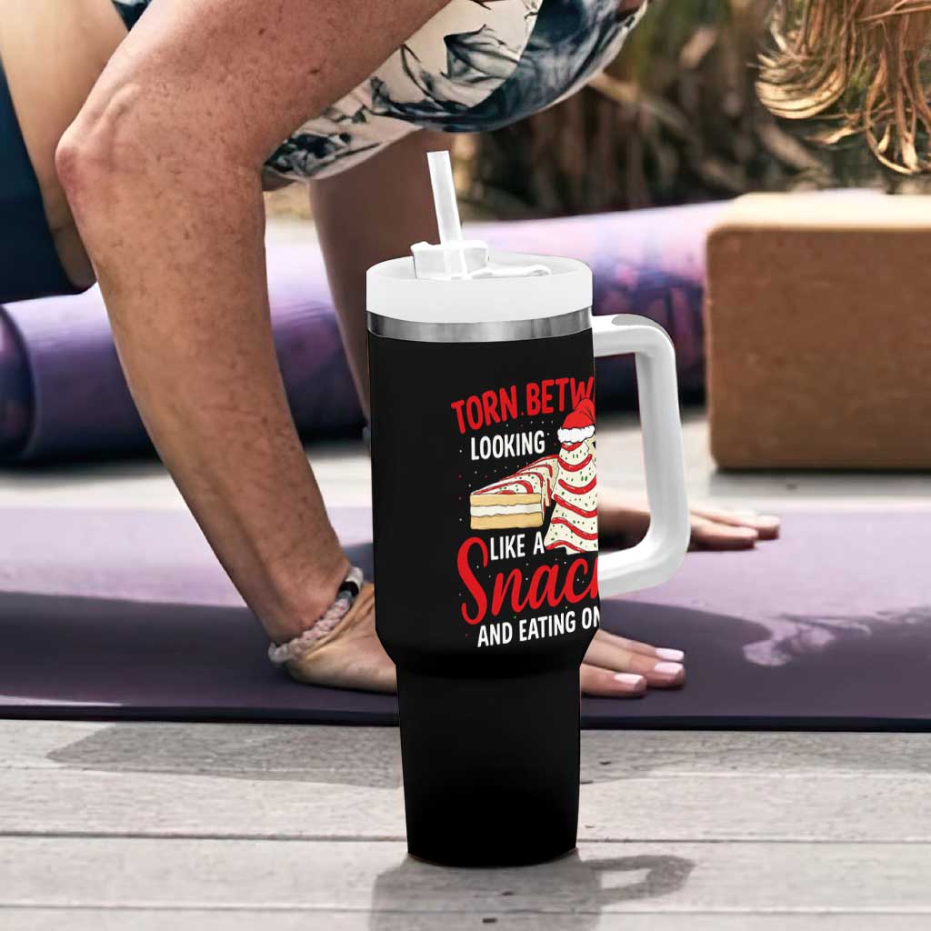 Torn Between Looking Like A Snack Or Eating One Christmas Tumbler With Handle Debbies Tree Cake - Wonder Print Shop