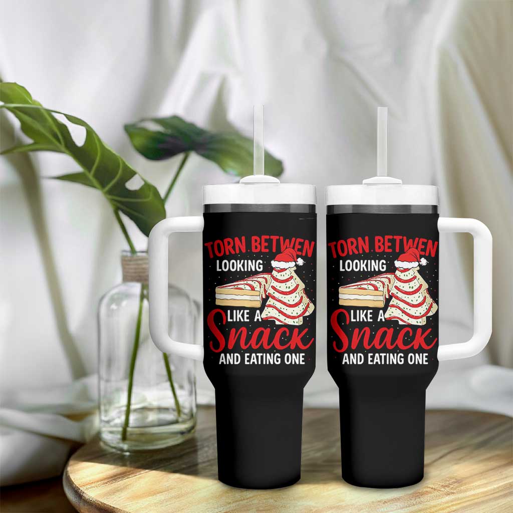 Torn Between Looking Like A Snack Or Eating One Christmas Tumbler With Handle Debbies Tree Cake - Wonder Print Shop