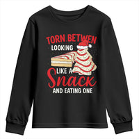 Torn Between Looking Like A Snack Or Eating One Christmas Youth Sweatshirt Debbies Tree Cake - Wonder Print Shop