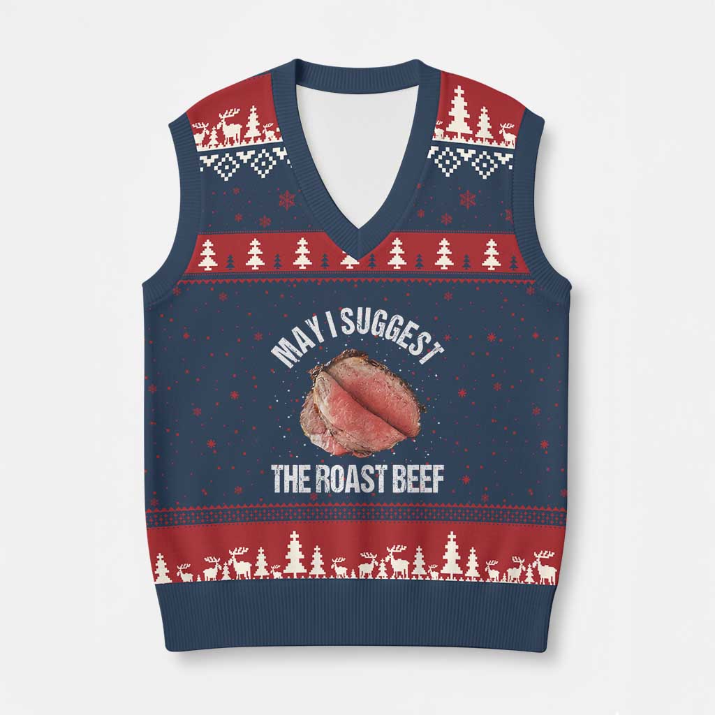 Funny Dank Meme V-Neck Knit Sweater Vest May I Suggest The Roast Beef - Wonder Print Shop