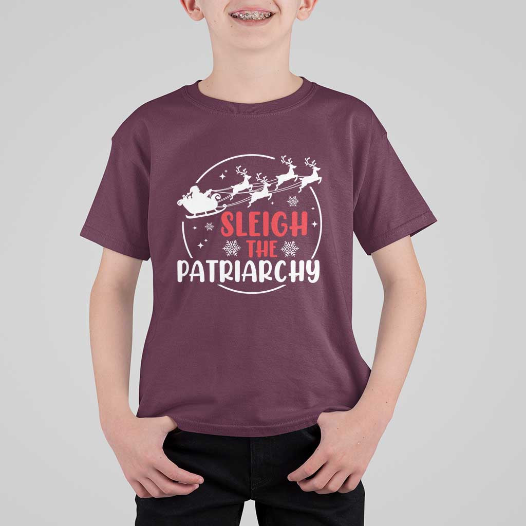Sleigh The Patriarchy T Shirt For Kid Feminist Christmas Womens Rights - Wonder Print Shop