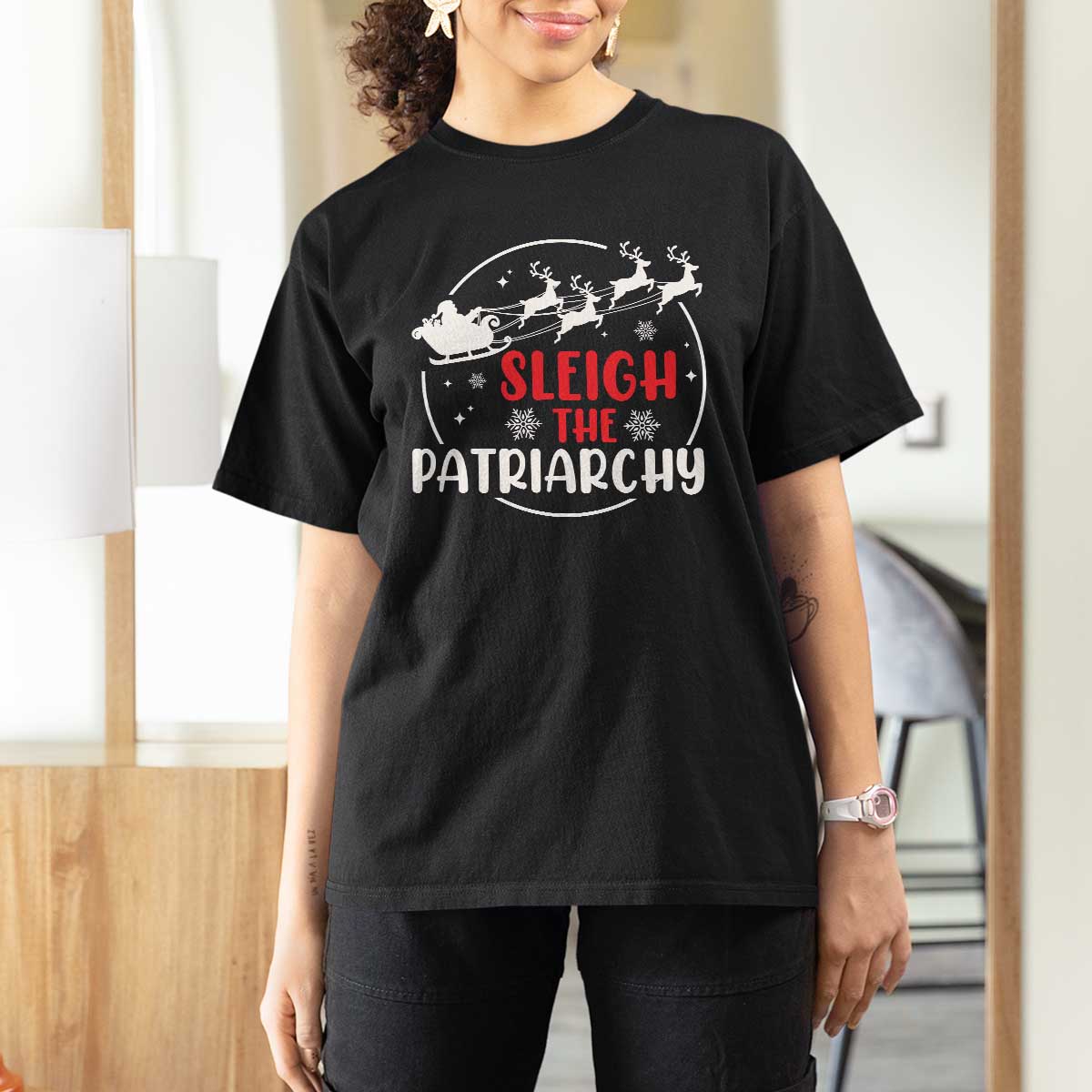 Sleigh The Patriarchy T Shirt For Women Feminist Christmas Womens Rights TS10