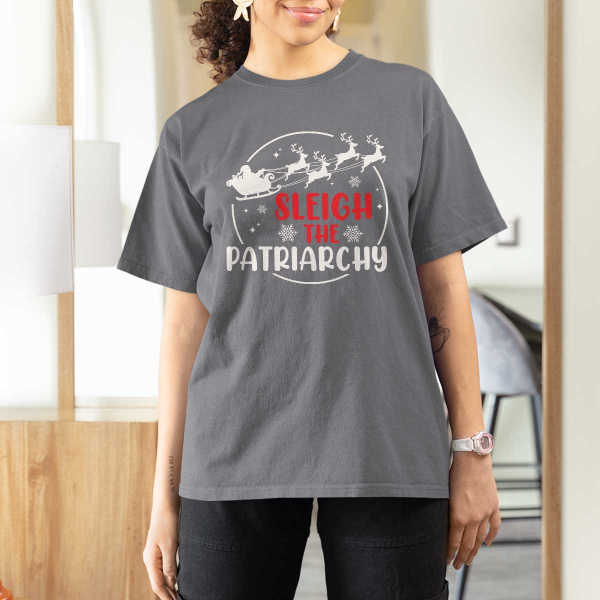 Sleigh The Patriarchy T Shirt For Women Feminist Christmas Womens Rights TS10