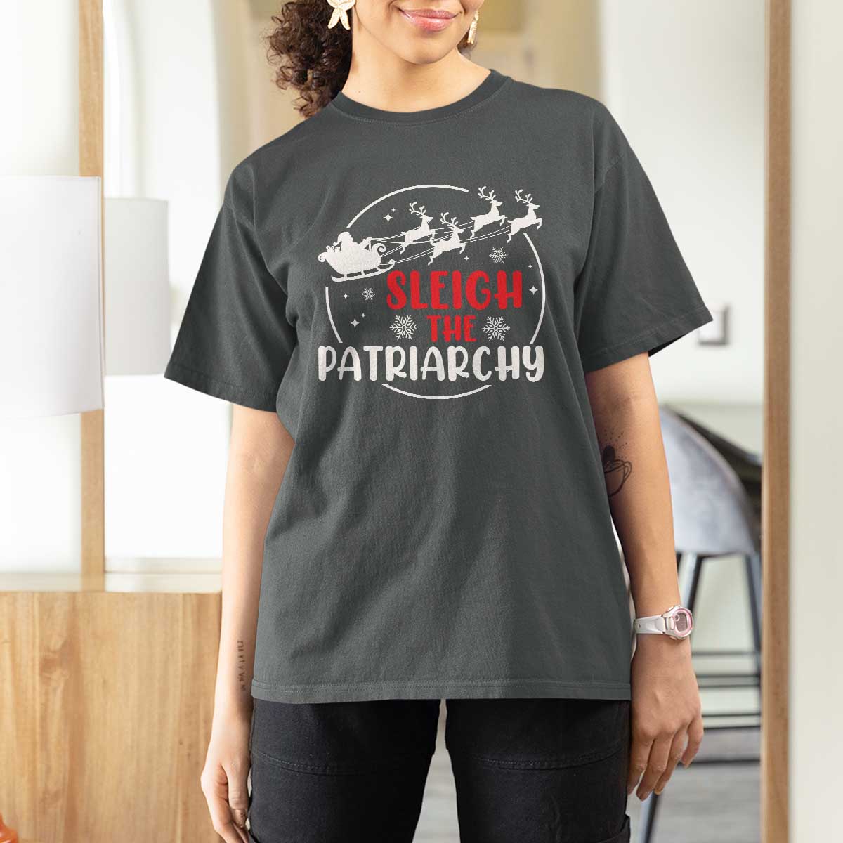 Sleigh The Patriarchy T Shirt For Women Feminist Christmas Womens Rights TS10