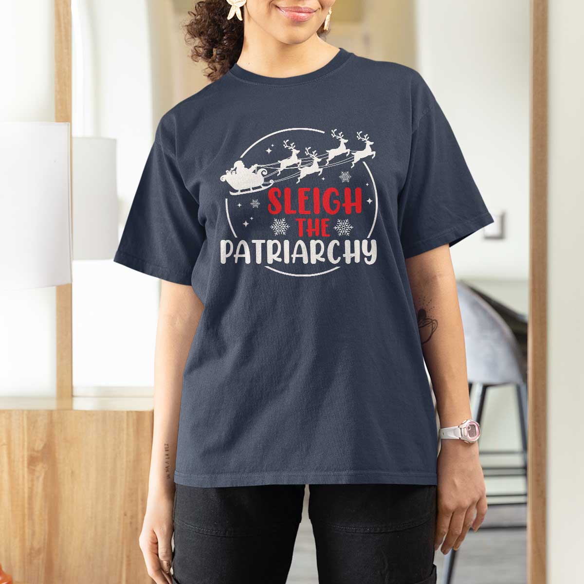 Sleigh The Patriarchy T Shirt For Women Feminist Christmas Womens Rights TS10