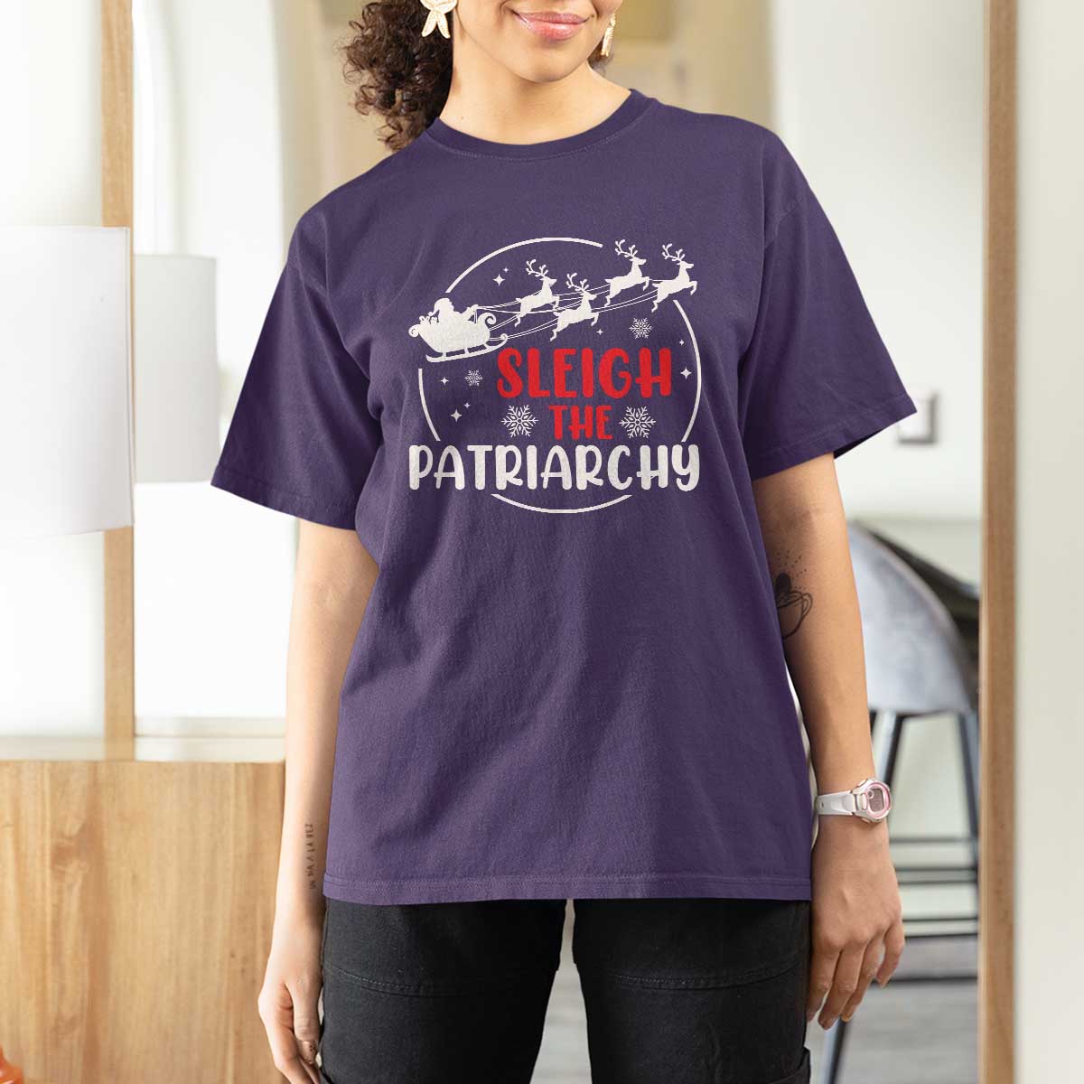 Sleigh The Patriarchy T Shirt For Women Feminist Christmas Womens Rights TS10