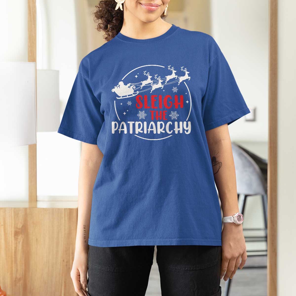 Sleigh The Patriarchy T Shirt For Women Feminist Christmas Womens Rights TS10