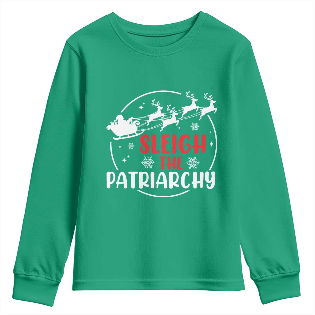 Sleigh The Patriarchy Youth Sweatshirt Feminist Christmas Womens Rights - Wonder Print Shop