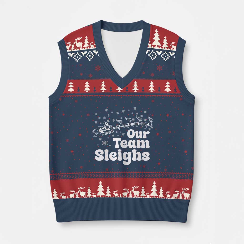 Our Team Sleighs Xmas Matching Group V-Neck Knit Sweater Vest Office Team - Wonder Print Shop