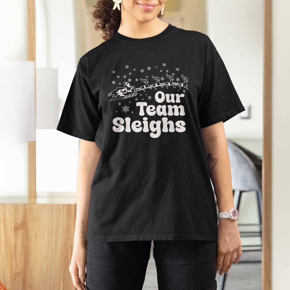 Our Team Sleighs Christmas Matching Group T Shirt For Women Office Team TS10