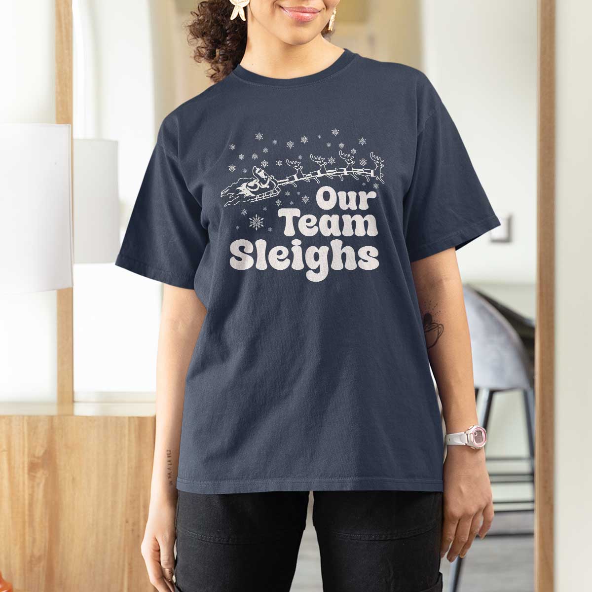 Our Team Sleighs Christmas Matching Group T Shirt For Women Office Team TS10