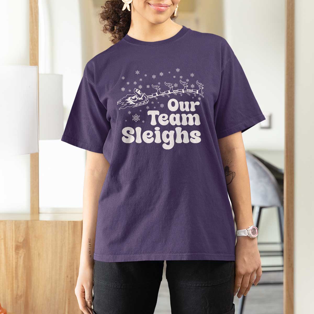 Our Team Sleighs Christmas Matching Group T Shirt For Women Office Team TS10