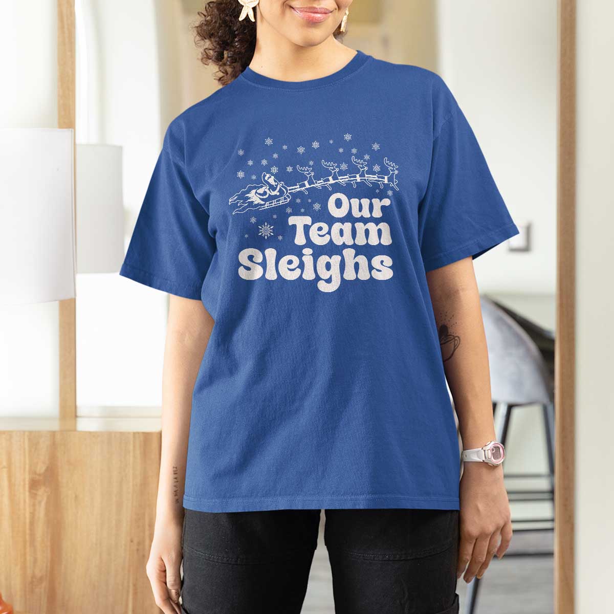 Our Team Sleighs Christmas Matching Group T Shirt For Women Office Team TS10