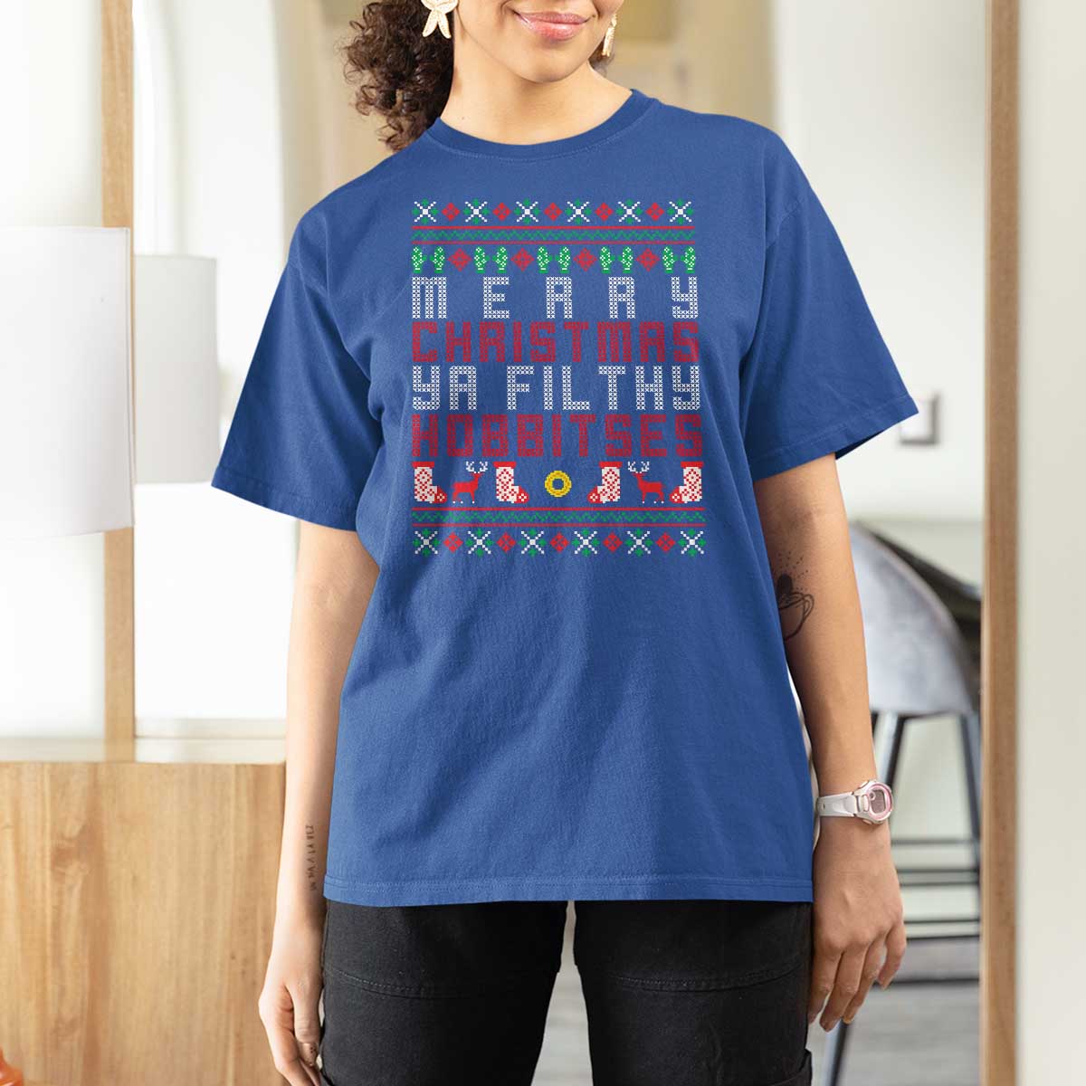 Merry Christmas Ya Filthy Animal T Shirt For Women Funny Fantasy Movie Meme LOL Ugly Xmas - Wonder Print Shop