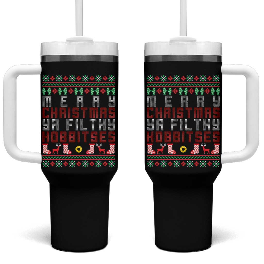 Merry Christmas Ya Filthy Animal Tumbler With Handle Funny Fantasy Movie Meme LOL Ugly Xmas - Wonder Print Shop