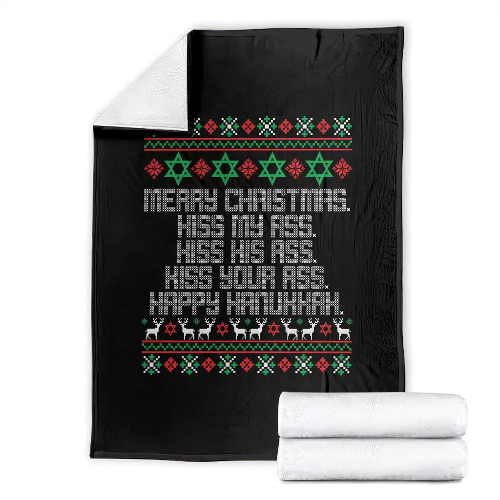 Merry Christmas Kiss My Ass Happy Hanukkah Throw Blanket - Wonder Print Shop