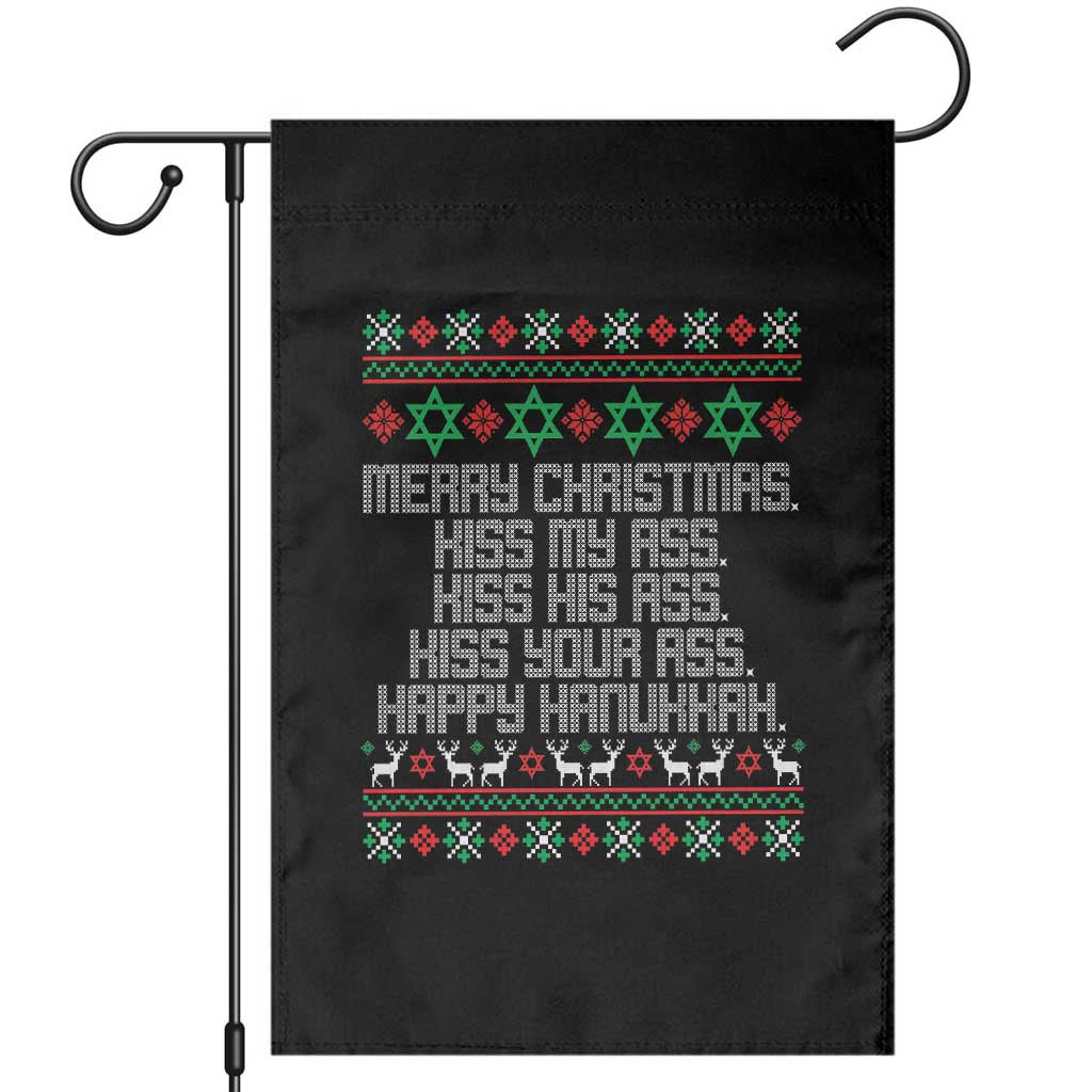 Merry Christmas Kiss My Ass Happy Hanukkah Garden Flag - Wonder Print Shop