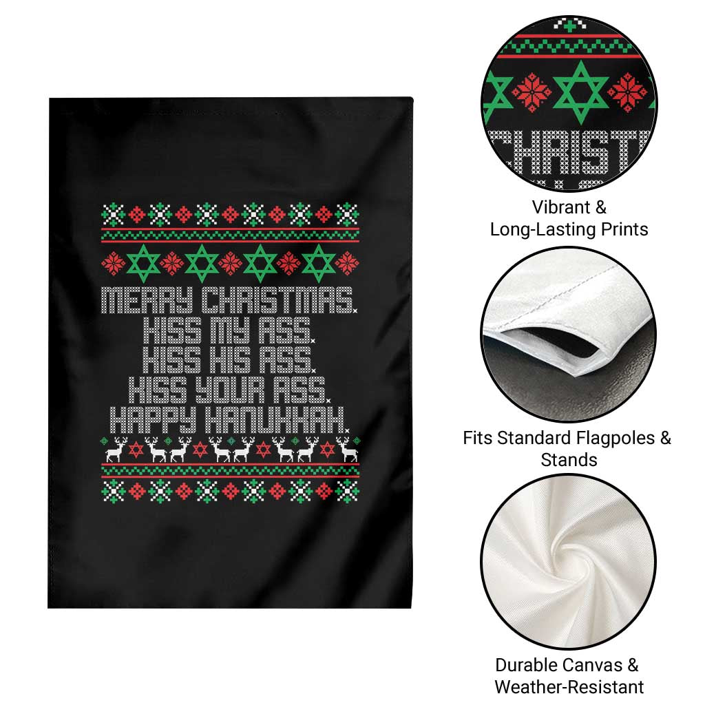 Merry Christmas Kiss My Ass Happy Hanukkah Garden Flag - Wonder Print Shop