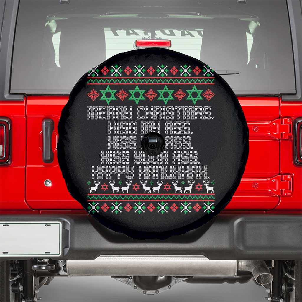 Merry Christmas Kiss My Ass Happy Hanukkah Spare Tire Cover - Wonder Print Shop