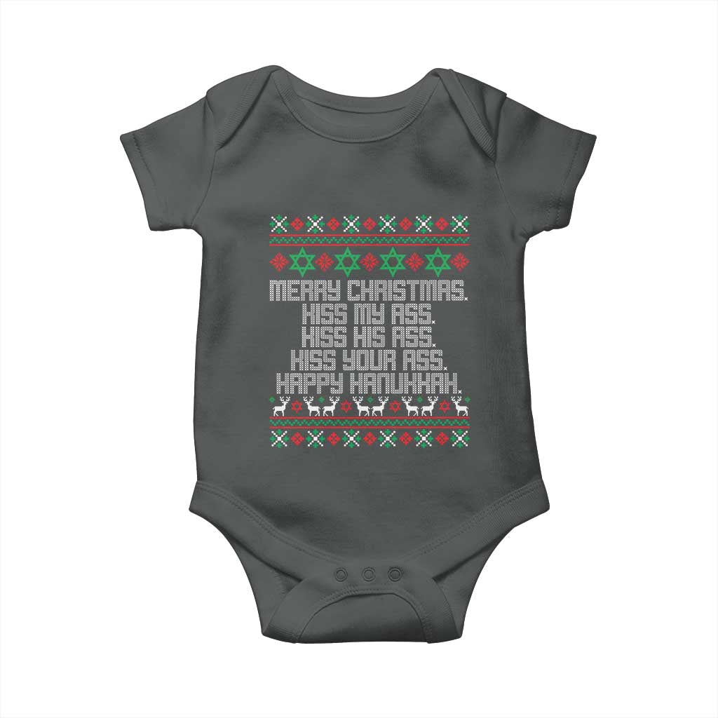 Merry Christmas Kiss My Ass Happy Hanukkah Baby Onesie - Wonder Print Shop