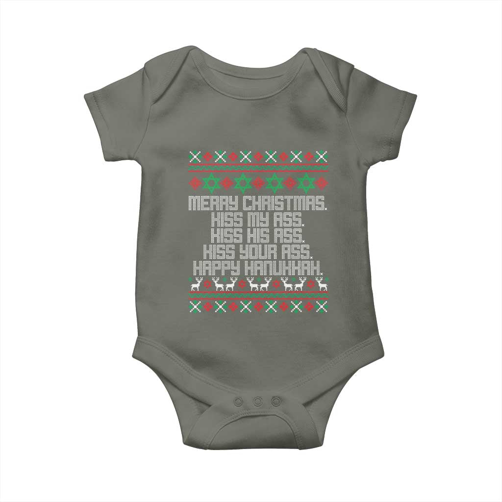Merry Christmas Kiss My Ass Happy Hanukkah Baby Onesie - Wonder Print Shop