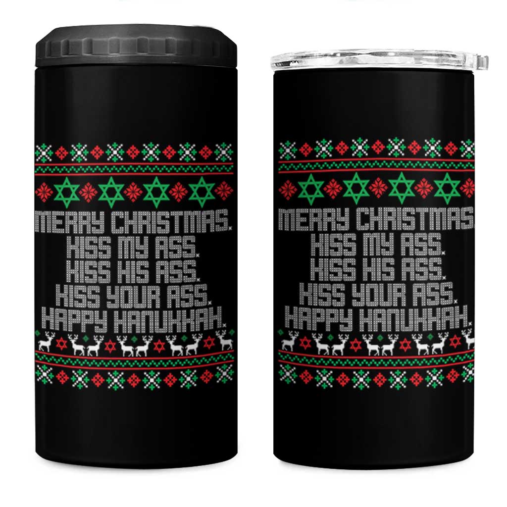 Merry Christmas Kiss My Ass Happy Hanukkah 4 in 1 Can Cooler Tumbler - Wonder Print Shop