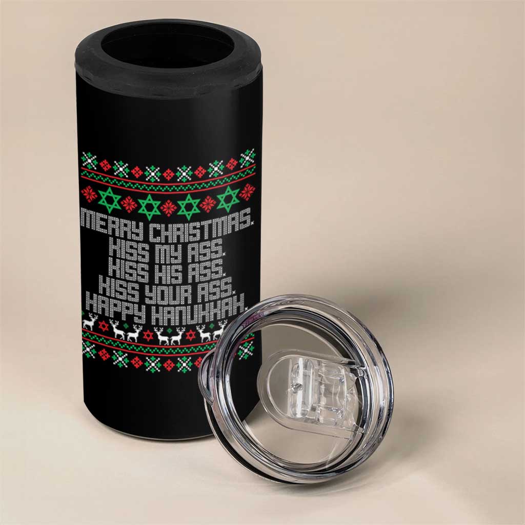 Merry Christmas Kiss My Ass Happy Hanukkah 4 in 1 Can Cooler Tumbler - Wonder Print Shop