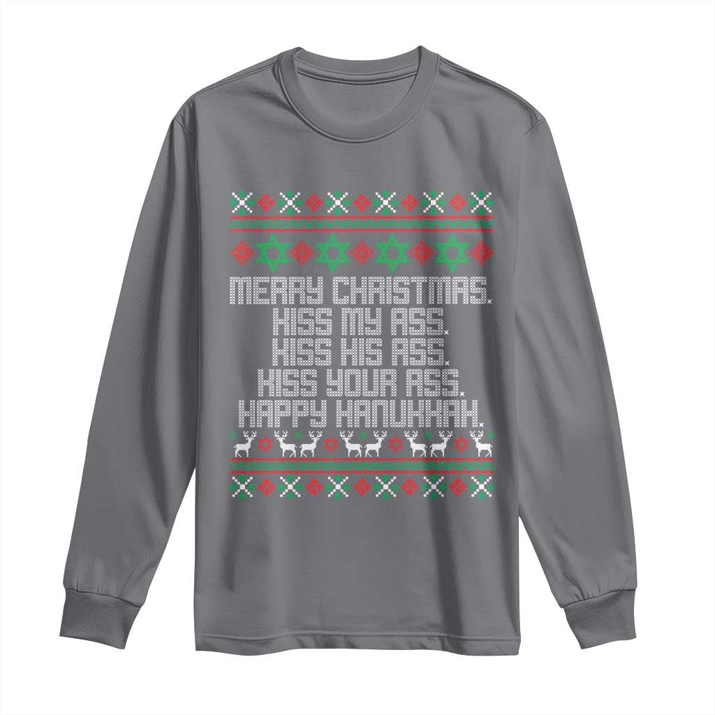 Merry Christmas Kiss My Ass Happy Hanukkah Long Sleeve Shirt - Wonder Print Shop