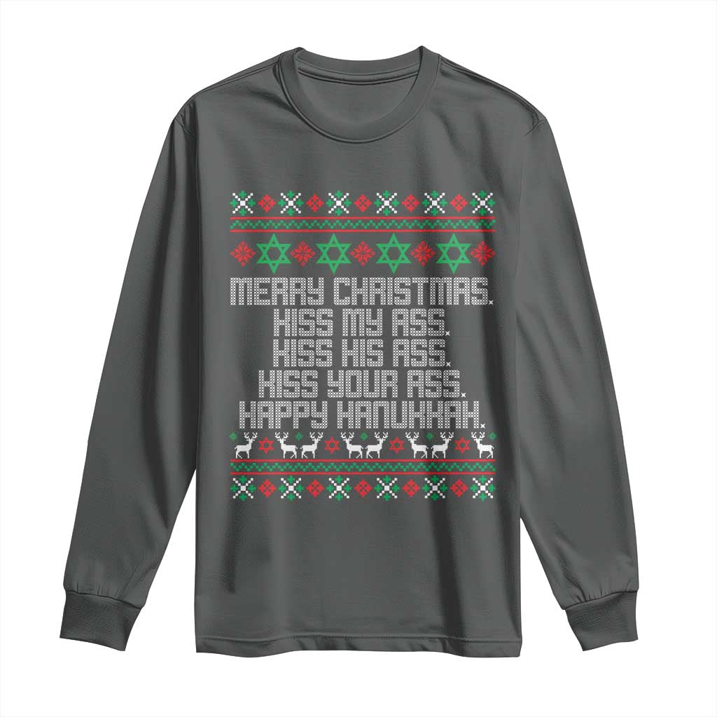 Merry Christmas Kiss My Ass Happy Hanukkah Long Sleeve Shirt - Wonder Print Shop
