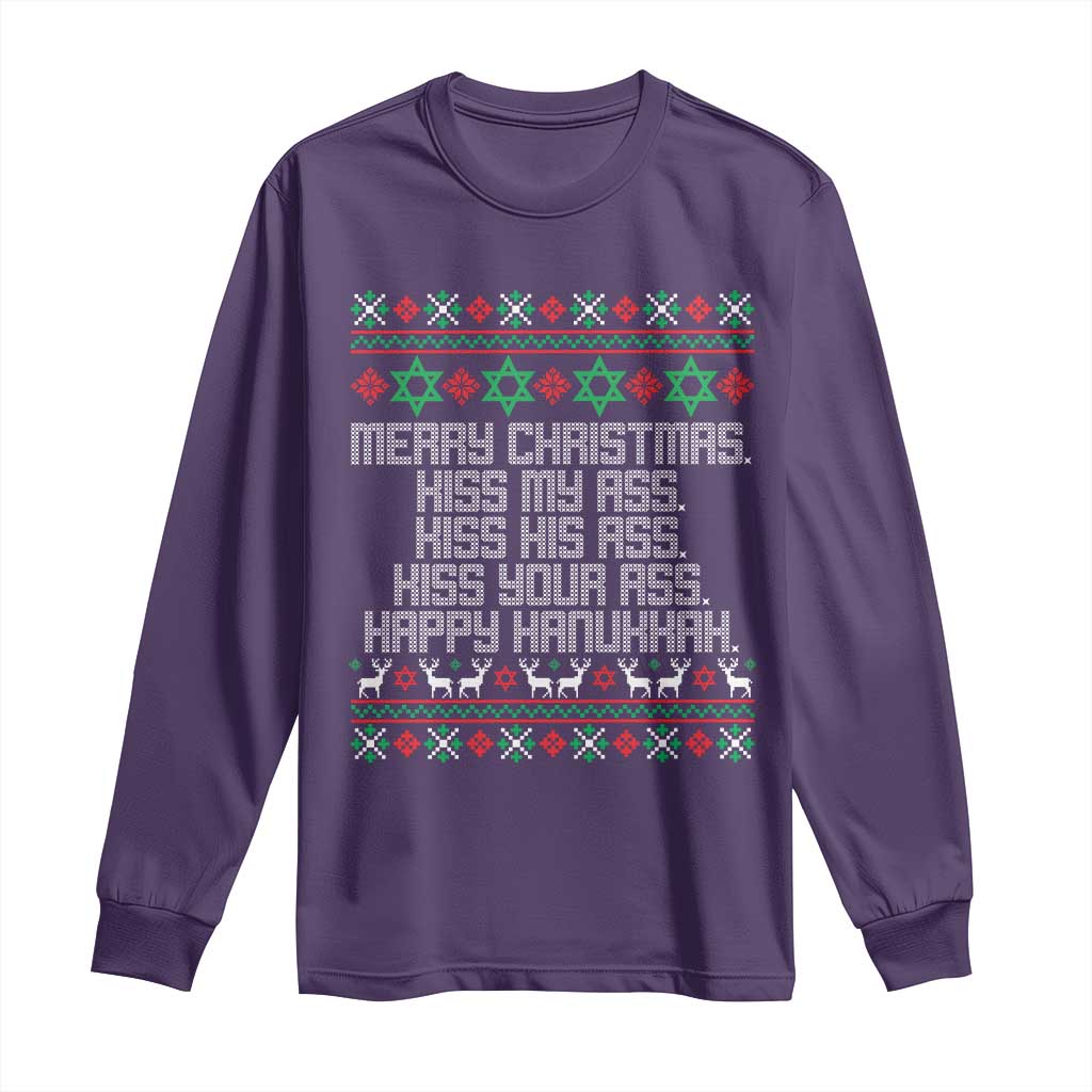 Merry Christmas Kiss My Ass Happy Hanukkah Long Sleeve Shirt - Wonder Print Shop