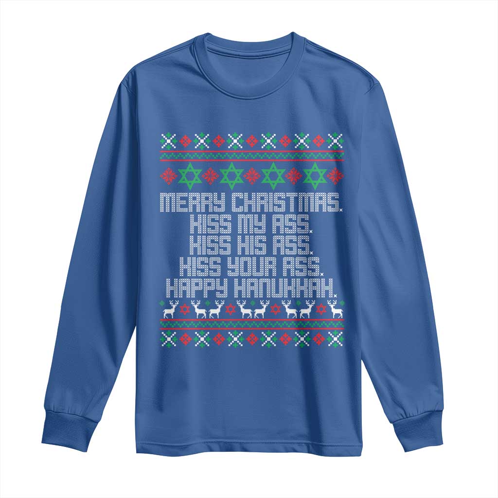 Merry Christmas Kiss My Ass Happy Hanukkah Long Sleeve Shirt - Wonder Print Shop
