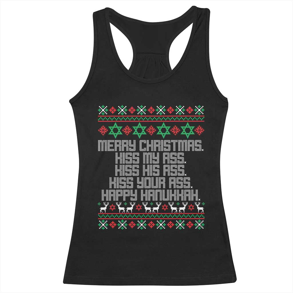 Merry Christmas Kiss My Ass Happy Hanukkah Racerback Tank Top - Wonder Print Shop