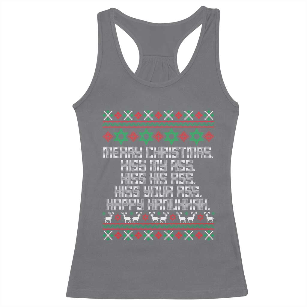 Merry Christmas Kiss My Ass Happy Hanukkah Racerback Tank Top - Wonder Print Shop