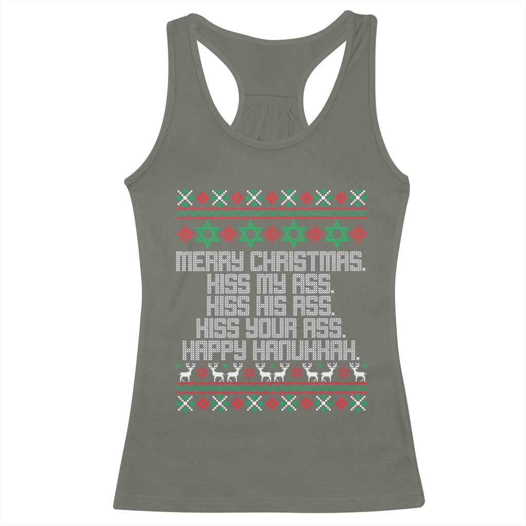 Merry Christmas Kiss My Ass Happy Hanukkah Racerback Tank Top - Wonder Print Shop