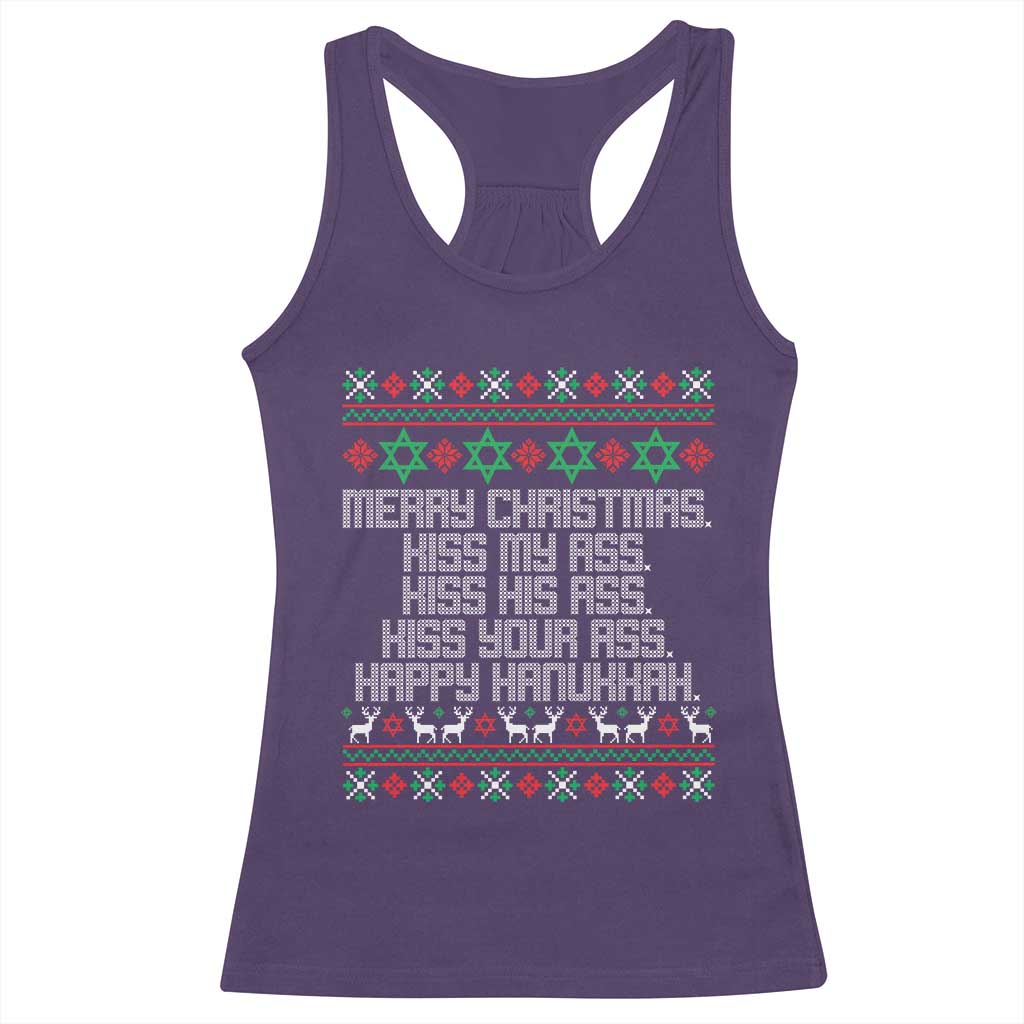Merry Christmas Kiss My Ass Happy Hanukkah Racerback Tank Top - Wonder Print Shop